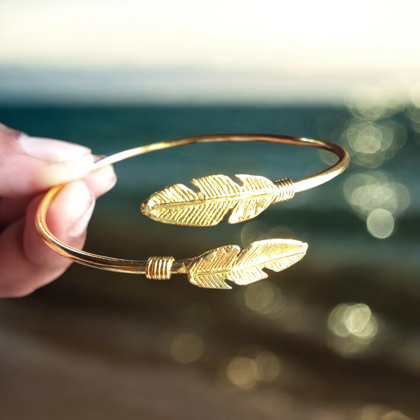 Minimalist Gold Feather Bracelet