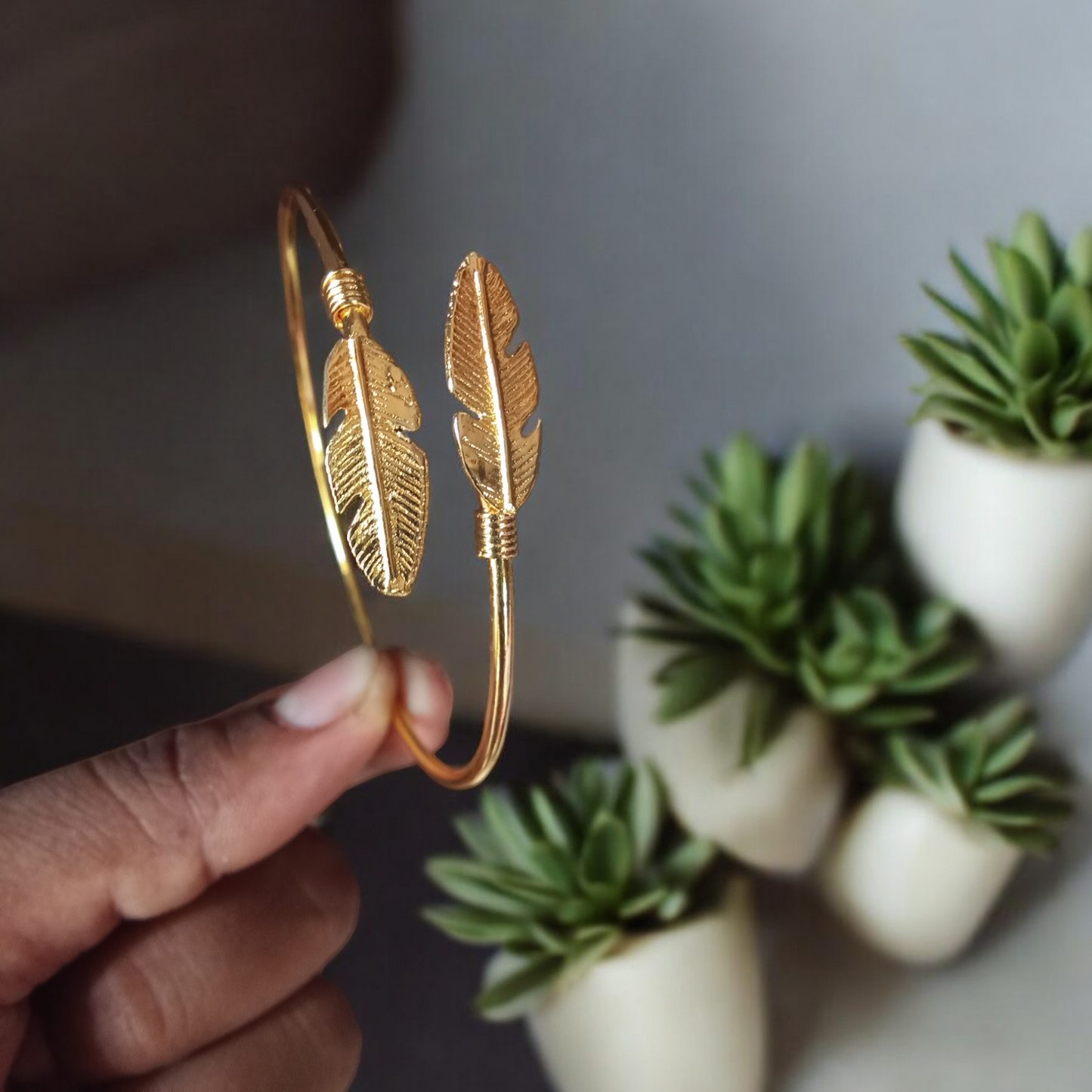 Minimalist Gold Feather Bracelet